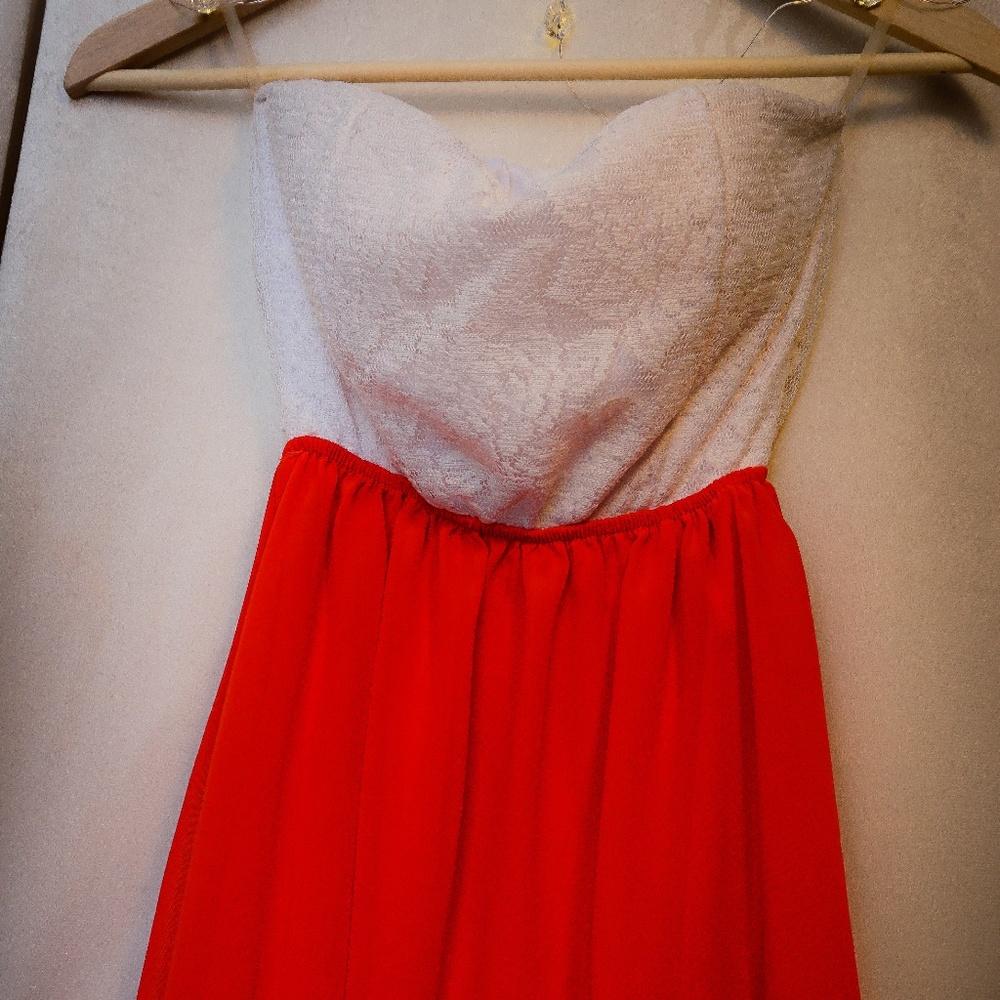 Red and White Strapless Dress
